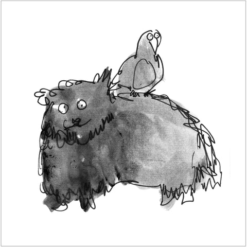 Beatrice Gaspari | Uccello perplesso su gatto stupito | 27 x 27 cm | (MINI BEA 41)