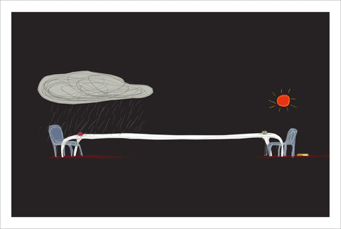 tavolo illustrazione di Guido Scarabottolo